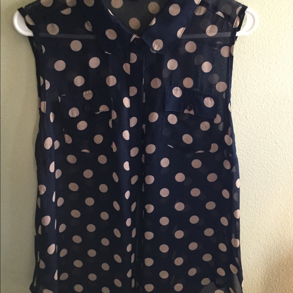 Sheer sleeveless polka dot button down shirt